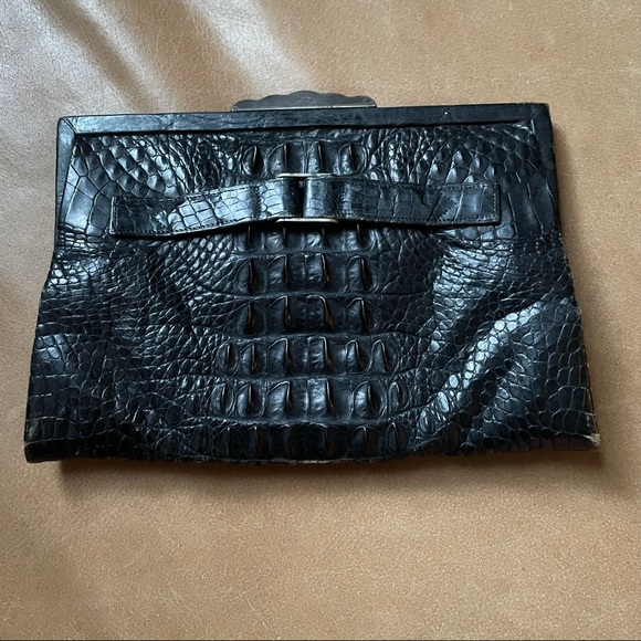 Vintage Martha Klein argentium sterling silver 935 leather crocodile bag - Picture 3 of 11